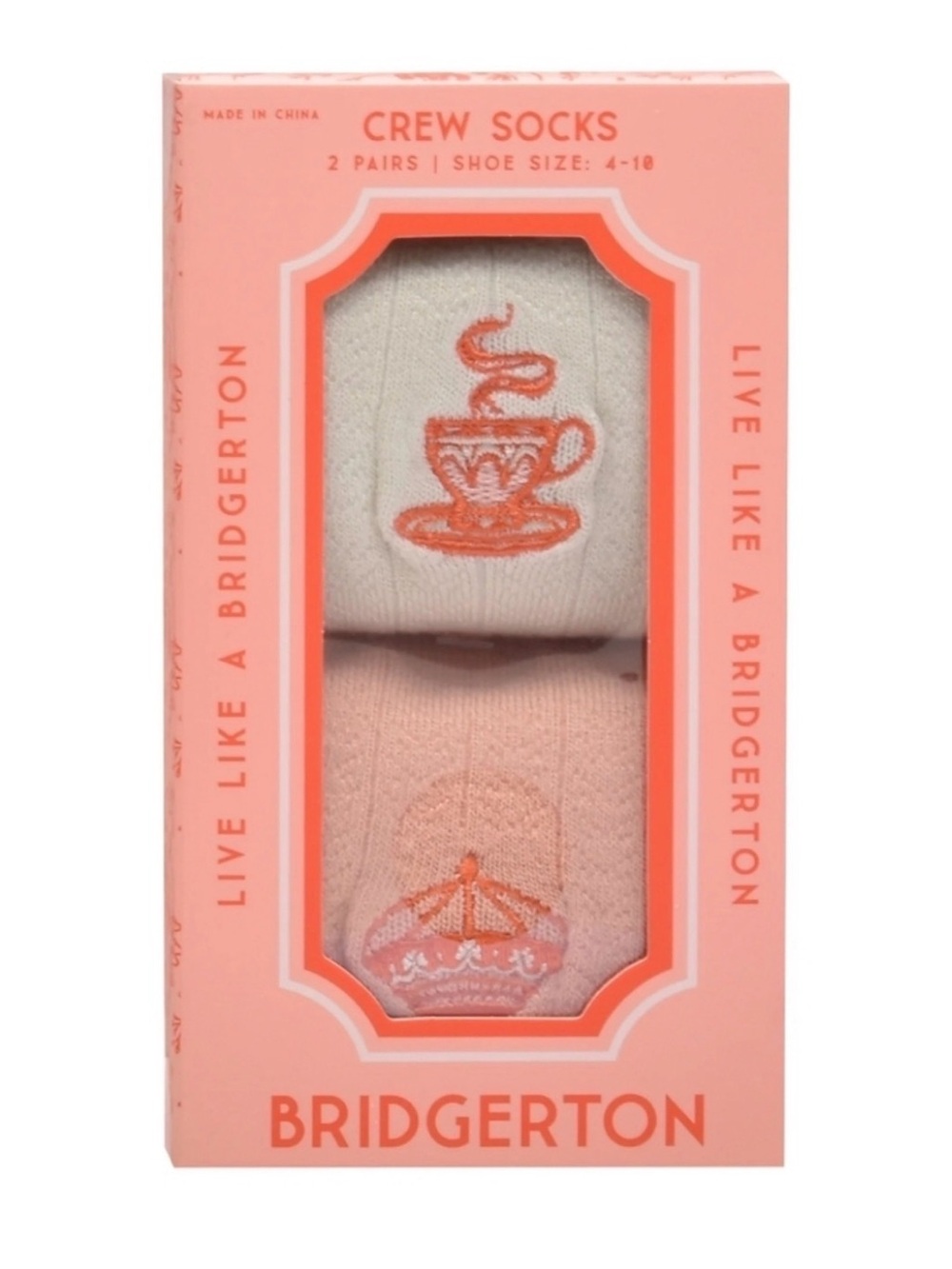 Bridgerton Limited Edition Women’s Crew Socks - Cream & Light Pink (2-Pack)